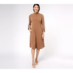 Susan Graver Women's Petite Dress 2XP Liquid Knit Mock-Neck Midi Brown A610551